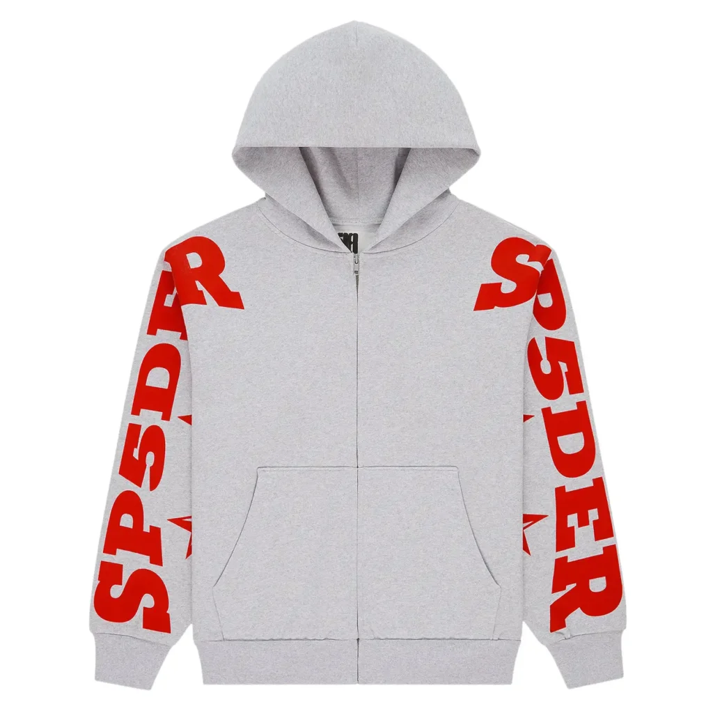 Sp5der-Logo-Sleeve-Zip-Hoodie-Grey-Red.webp
