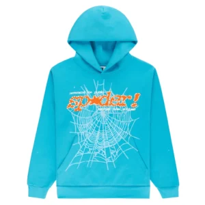 Sp5der Web Graphic Hoodie Turquoise Orange